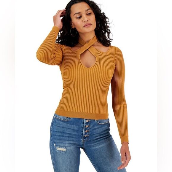 NWT Minkpink Gianna Crisscross Ribbed Knit Long Sleeve Top - Picture 1 of 6